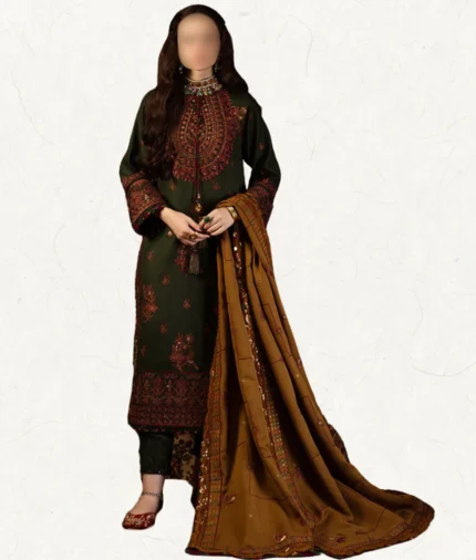 Asim Jofa embroidered self twill 3-piece suit with zari shawl