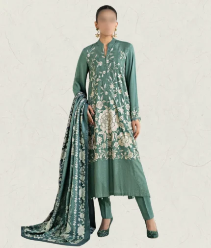 Maria b Embroidered Linen Salwar Kameez & Printed Dupatta