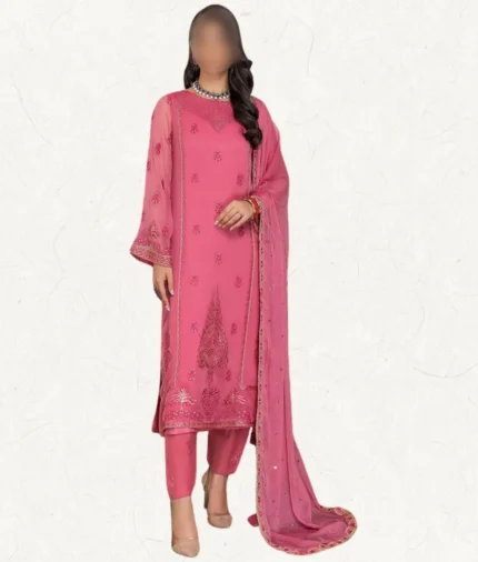 Ready made pink chiffon suit party dress